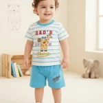 Kids "Dad's Champ" Striped T-Shirt & Shorts Set