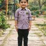 Kids' Floral Motif Hand-Painted Shirt & Formal Trousers Set