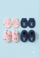Ultra-Soft Newborn Cotton Scratch Mittens and Booties Combo Set - Image 6