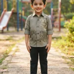 Kids' Ethnic Motif Hand-Painted Shirt & Formal Trousers Set
