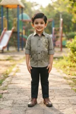 Kids' Ethnic Motif Hand-Painted Shirt & Formal Trousers Set