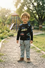 Kids' Urban Graffiti Long-Sleeve Tee & Grey Utility Cargo Set