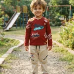 Kids' Maroon Urban Graffiti Long-Sleeve Tee & Beige Cargo Pants Set