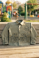 Kids' Ethnic Motif Hand-Painted Shirt & Formal Trousers Set - Image 3